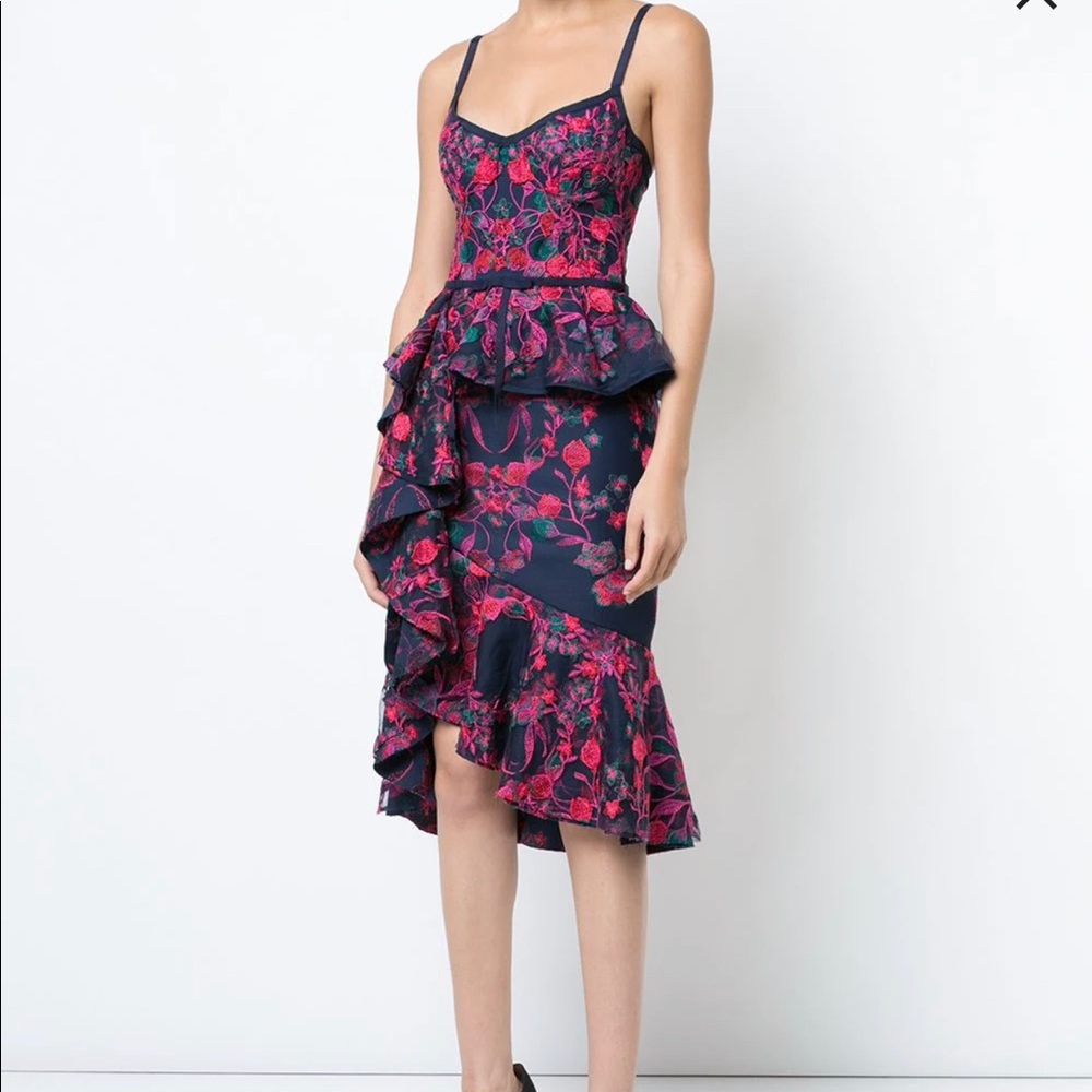 Marchesa Notte floral shift midi dress